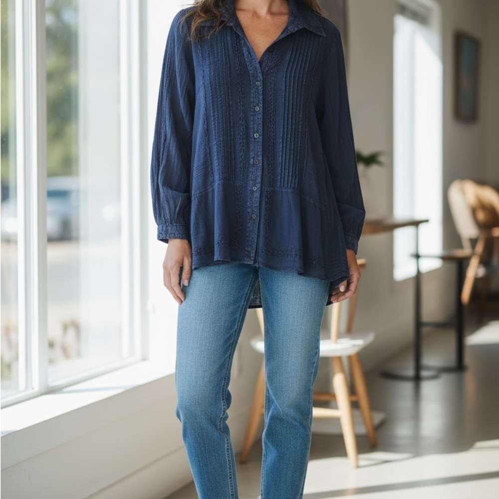 Mexicali Blues Women's Navy Button Front Blouse